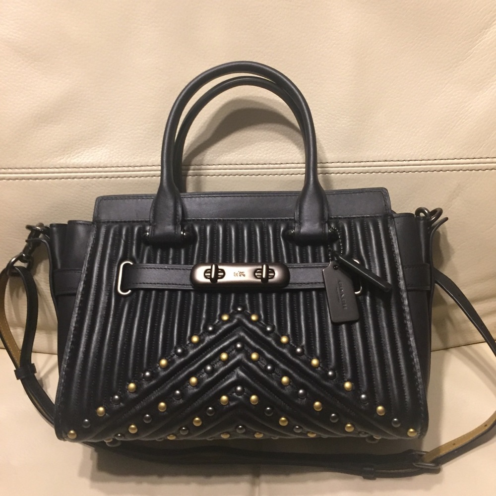 Coach Swagger 27 Black Quilting with Rivets
